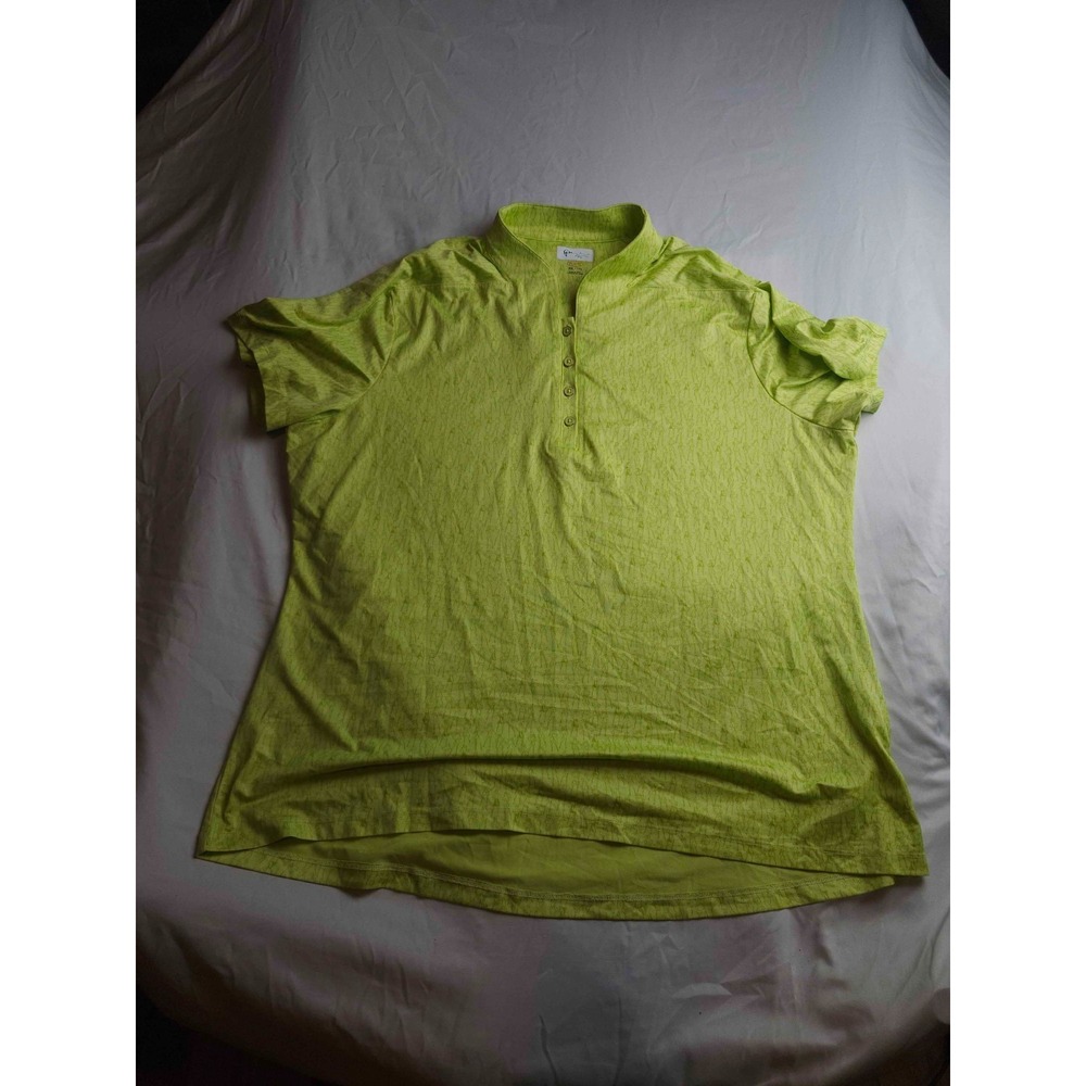 Greg Norman Polo Shirt Womens XXL All Over Print Green Golf Sporty Activewear